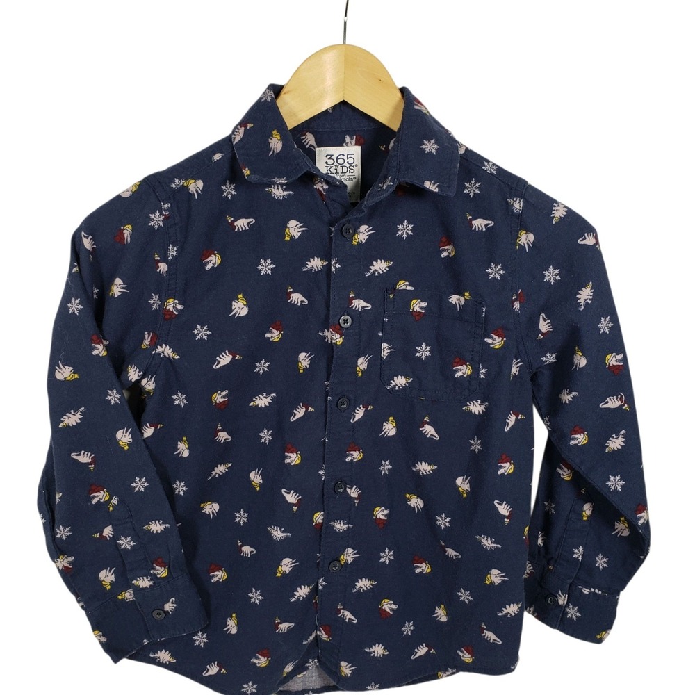 365 Kids Garimals Boys‎ Size 8 Navy Dinosaur Snowflake Long Sleeve Shirt
